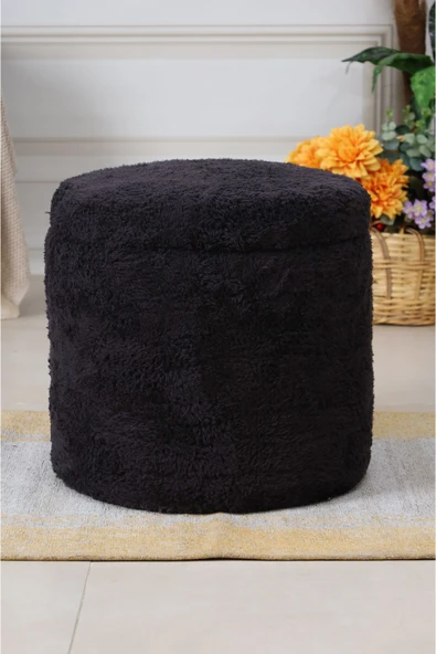 PUFMANYA PANDORA SİYAH PELUŞ LARGE 45 CM SANDIKLI PUF BENCH KOLTUK - 4