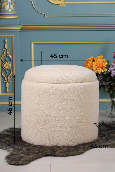 PufyHome SANDIKLI 45 X 45 CM PELUŞ KREM KUMAŞLI ÇOK AMAÇLI PUF KOLTUK - 5