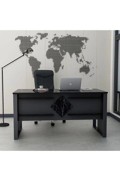 Betroya  Boss Ofis Masası Antrasit Royal Mermer, Modern ve Şık Çalışma Masası - 3