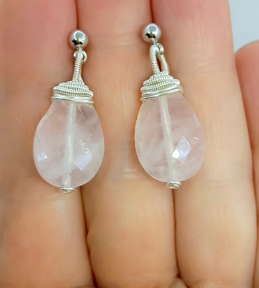 2261 Pembe Kuvars el yapımı küpe - 3