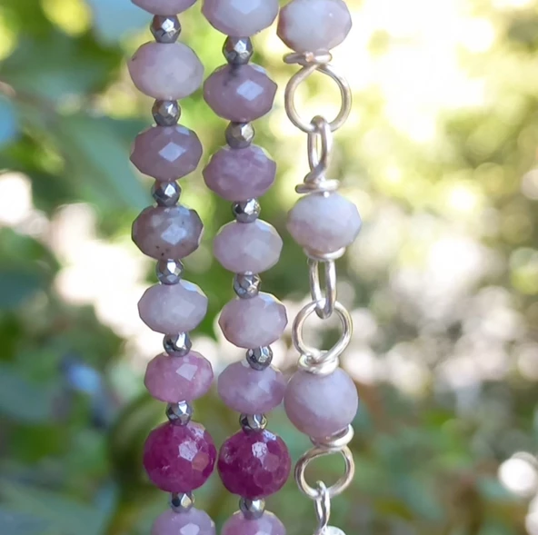 2263 Kök Safir Kunzit kök Yakut el yapımı kolye - 7