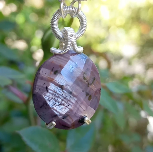 2263 Kök Safir Kunzit kök Yakut el yapımı kolye - 5