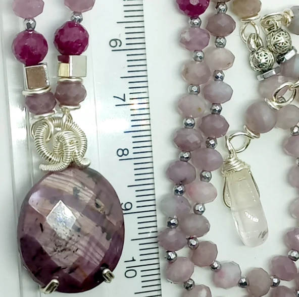 2263 Kök Safir Kunzit kök Yakut el yapımı kolye - 2