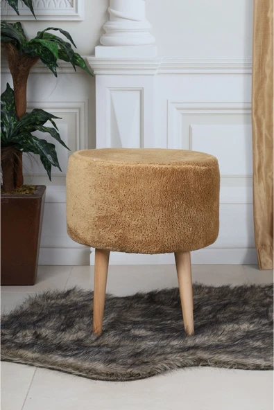 PufyHome Etna peluş sütlü kahve doğal gürgen ayaklı çok amaçlı puf koltuk