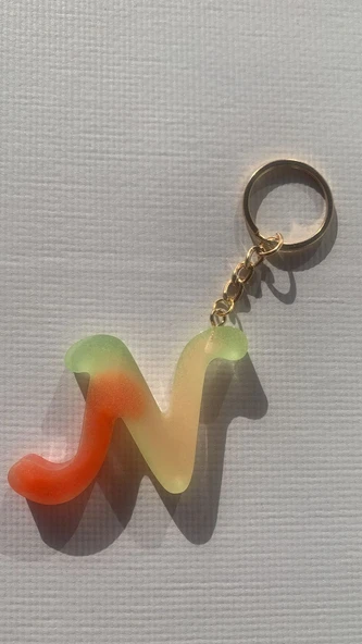 Rengarenk N Harf Şekilli Gold Aksesuarlı Anahtarlık Epoksi El Yapımı Hediyelik - 3