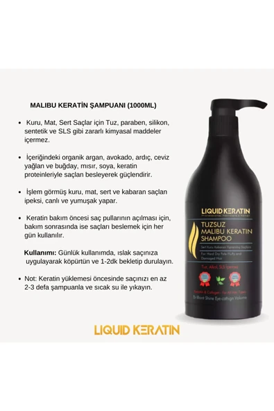 Tuzsuz Sülfatsız Malibu Keratin Şampuanı (1000ML) - Kuru Sert Kabaran Saçlar Için - 4