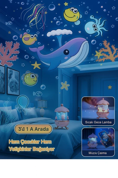 Tavşan Projeksiyon Lamba 12 Film Usb Bt Hoparlör Yıldız Gece Lambası - 4