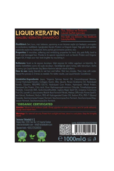 Tuzsuz Sülfatsız Malibu Keratin Şampuanı (1000ML) - Kuru Sert Kabaran Saçlar Için - 3