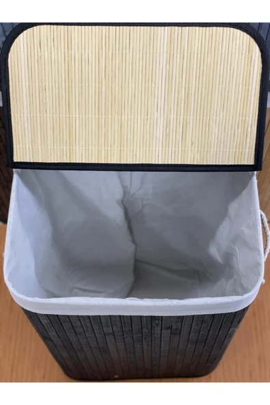 Lacivert Dikdörtgen Katlanabilir Bambu Kirli Çamaşır Sepeti Dikdörtgen 50 x 70 CM Büyük Boy - 3
