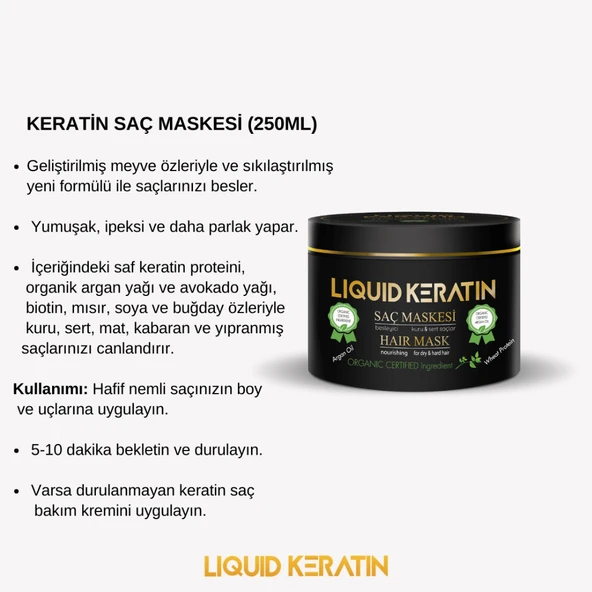 Keratin Saç Maskesi (250ML) Kuru Mat Sert Yıpranmış Yanmış Kırık Saçlar Için Onarıcı Bakım - 4