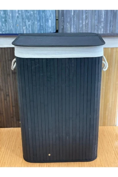Lacivert Dikdörtgen Katlanabilir Bambu Kirli Çamaşır Sepeti Dikdörtgen 50 x 70 CM Büyük Boy