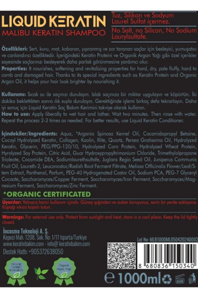 Tuzsuz Sülfatsız Malibu Keratin Şampuanı (1000ML) - Kuru Sert Kabaran Saçlar Için - 6