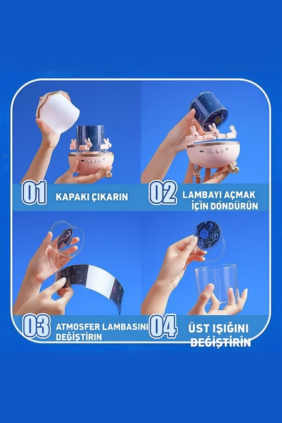 Tavşan Projeksiyon Lamba 12 Film Usb Bt Hoparlör Yıldız Gece Lambası - 3