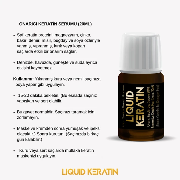 Onarıcı Saf Keratin Serum (20 ML) - Aşırı Yıpranmış Yanmış Kırık Saçlar Için Doğal Saç Keratini - 2