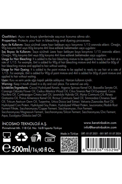 Oil Plex ( 500ml ) Saçı Yakmadan Açmak Için Oryalden Saç Koruyucu - 5