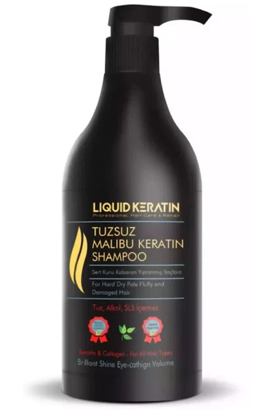 Tuzsuz Sülfatsız Malibu Keratin Şampuanı (1000ML) - Kuru Sert Kabaran Saçlar Için - 1