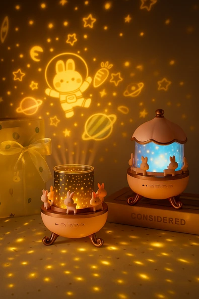 Tavşan Projeksiyon Lamba 12 Film Usb Bt Hoparlör Yıldız Gece Lambası