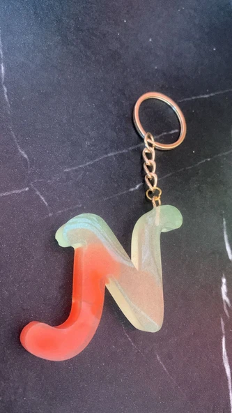 Rengarenk N Harf Şekilli Gold Aksesuarlı Anahtarlık Epoksi El Yapımı Hediyelik - 6