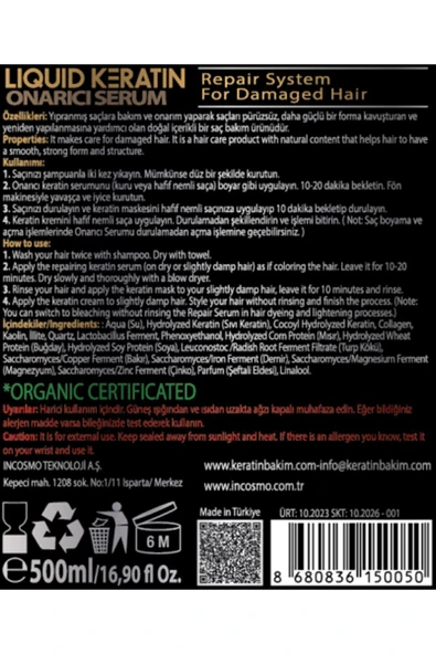 Onarıcı Saf Keratin Saç Bakım Serumu (500ml) - 4