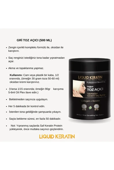 Keratinli Gri Toz Açıcı Ve Oksidan Kremli Set (YAKMADAN EVDE KOLAY SAÇ RENGİ AÇMA) 1000ml Kuaför Boy - 7