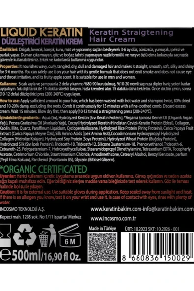 Saç Keratin Bakım Kremi - Kuru, Sert, Yıpranmış Kabaran Saçlar İçin Pürüzsüz Yumuşak Nemli (500ML) - 3