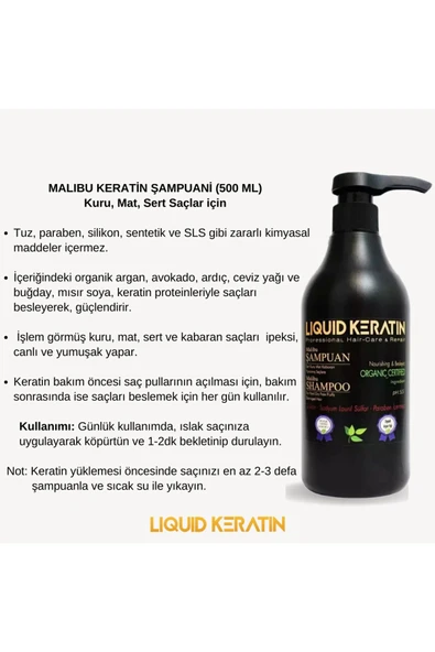 Kuru Mat Sert Saçlara Malibu Keratin Şampuanı (500ML) Tuzsuz Sulfatsız - 4