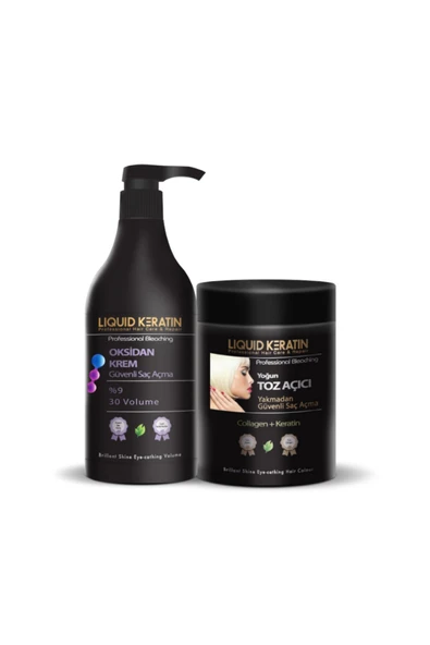 Keratinli Gri Toz Açıcı Ve Oksidan Kremli Set (YAKMADAN EVDE KOLAY SAÇ RENGİ AÇMA) 1000ml Kuaför Boy - 1