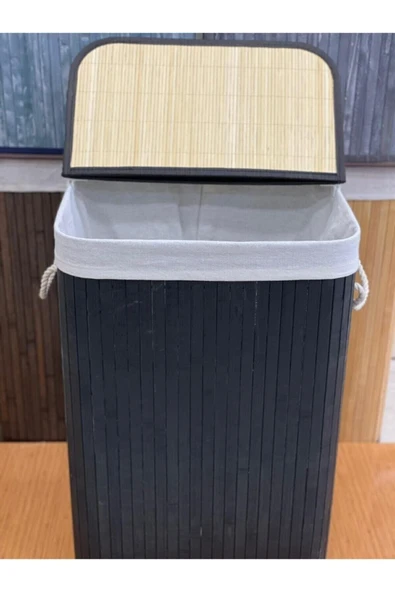 Lacivert Dikdörtgen Katlanabilir Bambu Kirli Çamaşır Sepeti Dikdörtgen 50 x 70 CM Büyük Boy - 2