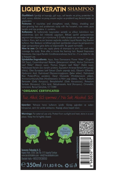Sülfatsız Tuzsuz Besleyici Doğal Keratin Şampuanı (350ML) - Dökülme Önleyici Güçlendirici - 6
