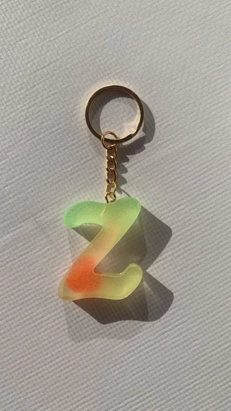 Rengarenk Z Harf Şekilli Gold Aksesuarlı Anahtarlık Epoksi El Yapımı Hediyelik - 7