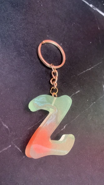 Rengarenk Z Harf Şekilli Gold Aksesuarlı Anahtarlık Epoksi El Yapımı Hediyelik - 2