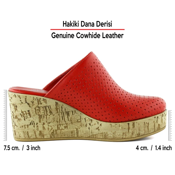 Erkan Saçmacı Aria Kırmızı Hakiki Dana Derisi Önü Kapalı Mantar Taban Görünümlü Dolgu Topuklu Terlik - 2