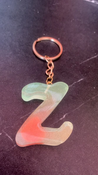 Rengarenk Z Harf Şekilli Gold Aksesuarlı Anahtarlık Epoksi El Yapımı Hediyelik - 8