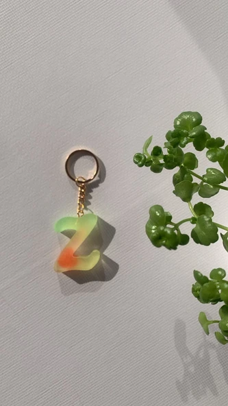 Rengarenk Z Harf Şekilli Gold Aksesuarlı Anahtarlık Epoksi El Yapımı Hediyelik