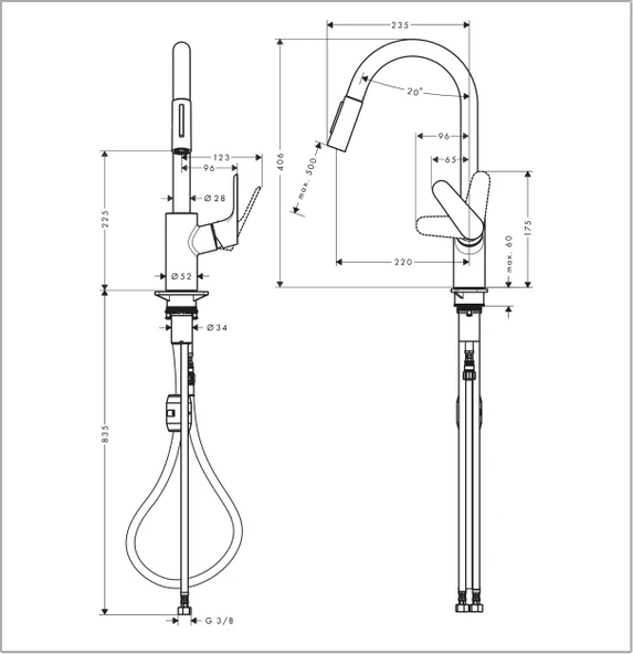 Hansgrohe Focus M41 Spiralli Eviye Bataryası 240 2 Jet - 3