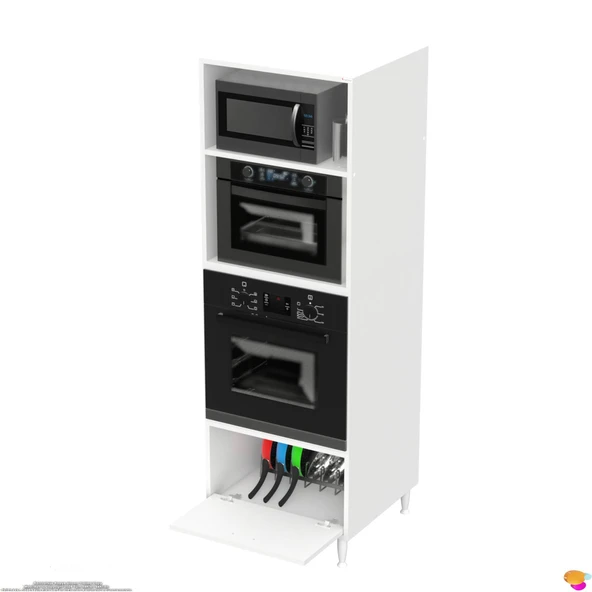 Modilayn ZERA Ankastre Dolap (60x185,9x56 cm): 1 Kapaklı Mini/Midi Mikrodalga Fırın Dolabı - Resim 5