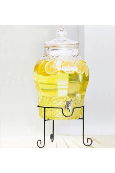 Tomurcukhome 6 Litre Musluklu Cam Su Sebili Şerbetlik Ve Damacana Metal Ayaklı - 1