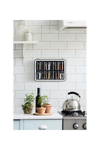 Elista Standlı 12li Baharatlık Takımı  Kendinden Yapışkanlı Kaşıklı ve Kapaklı Baharatlık Seti Siyah ürün görseli