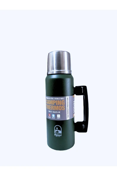 Elista 1.0 Litre Kulplu Paslanmaz Çelik Avcı Termos Yeşil - 1