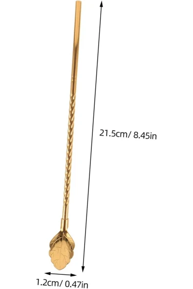 Tomurcukhome 6'lı Paslanmaz Gold Pipetli Latte Kaşığı Kokteyl Kaşığı Ve Temizleme Fırçası, 22 Cm Yaprak Model - 2