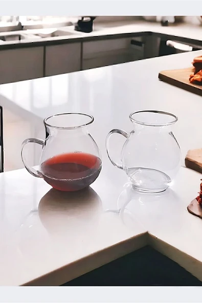 Bonjour 6'lı Keyfi Ala Borosilikat Cam Kulplu Çay Bardağı 180ml Bardak - Resim 4