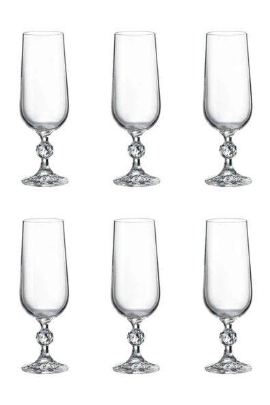 Bohemia Collection Sterna Kristal 6'lı 180cc Kahve Yanı Su Bardağı/Flüt Şampanya Kadehi Seti - Resim 2