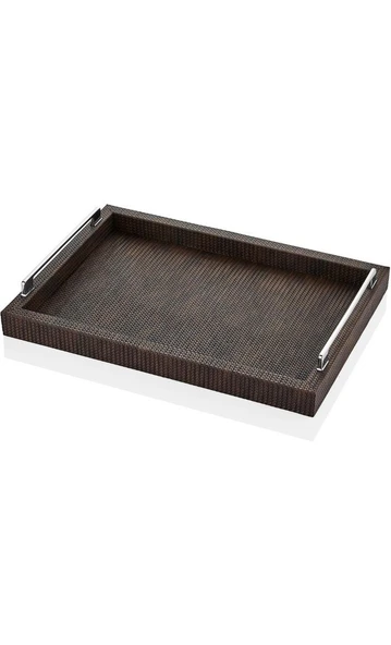 setabianca Luxe Faux Dikdörtgen Vegan Deri Tepsi Kahve 32*45*6,5 cm - 1