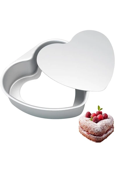 Elista Kek Kalıbı Kalpli Bisküvi Kalp Şeklinde Alüminyum 1 Adet ağız çapı 24 cm yükseklik 6 cm - 2