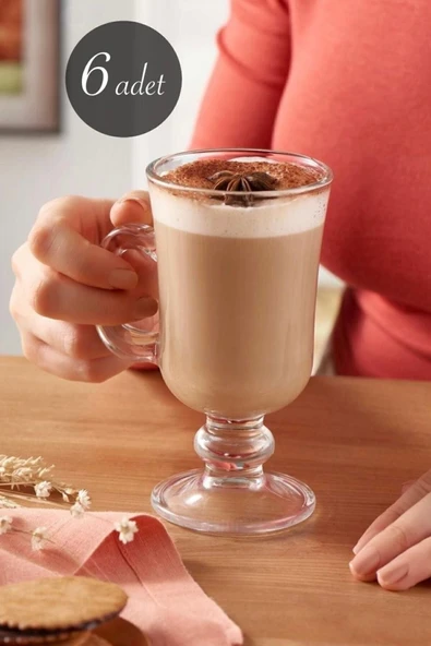 Paşabahçe Irish Coffee 6 Adet Kulplu Latte Cappucino,filtre Kahve,mocha,nescafe,americano,espreso Bardağı. - 1