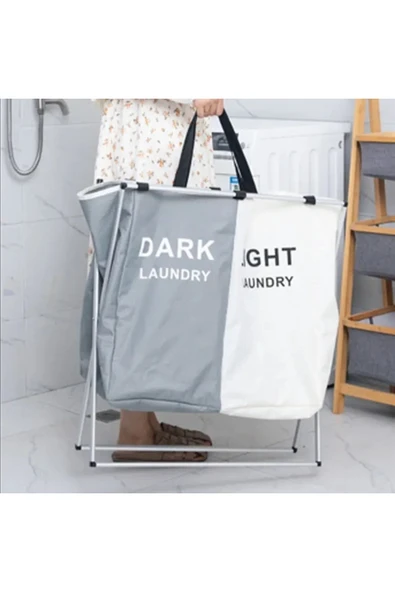 Elista Kirli Çamaşır Sepeti Katlanabilir 2 Bölmeli - Resim 2