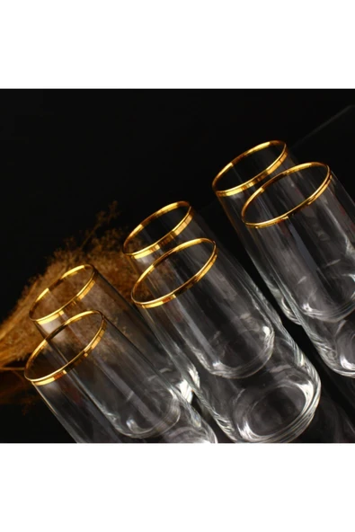 KristalGalerisi 6'lı Meşrubat Bardağı Su Bardağı- Lal Safir Altın - Resim 4