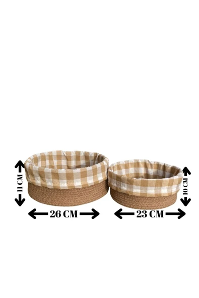 Liya Bella 2'li Kahverengi Pötikareli Sepet - Mutfak Organizer Seti - Cotton Basket 24 Ve 28 Cm Ölçülerinde - Resim 6