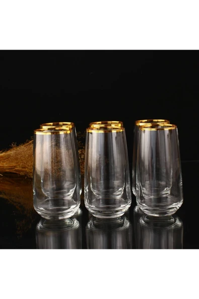 KristalGalerisi 6'lı Meşrubat Bardağı Su Bardağı- Lal Safir Altın - Resim 2