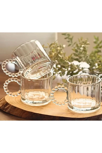 Paşham AVM PAŞHAM AVM 6 Lı Boncuklu Kulplu Cam Kupa 300 ml |  Boncuk Cam Kupa Meşrubat Bardağı - 3